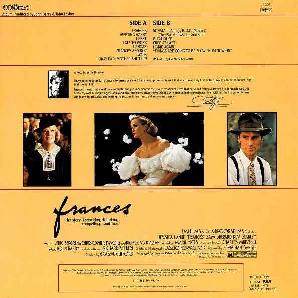 John Barry - Frances (Original Motion Picture Soundtrack) (Vinyl LP, Southern Cross Records, 1983) - Ex / Ex
