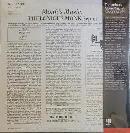 Thelonious Monk Septet – Monk's Music (Vinyl LP, Riverside Records / Craft Recordings, 2024 Original Jazz Classics Reissue) – Mint / Sealed