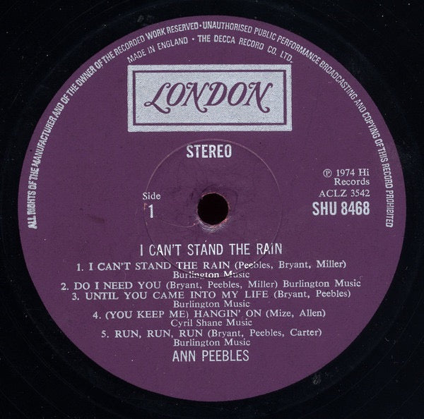 Ann Peebles – I Can't Stand the Rain (Vinyl LP, London Records, 1974) – EX / NM