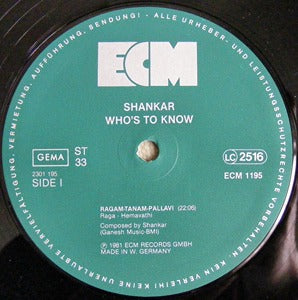 Shankar Who's To Know LP ECM EX/NM