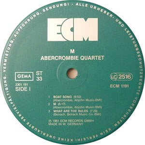 Abercrombie Quartet M LP ECM EX/EX