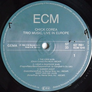 Chick Corea Trio Music Live in. Europe LP ECM EX/EX