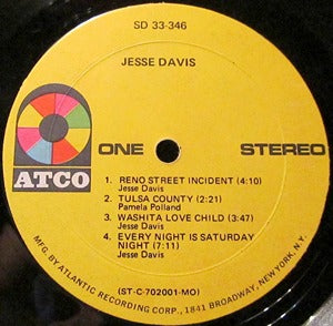 Jesse Davis !Jesse Davis! LP Atco 1970 VG+/EX